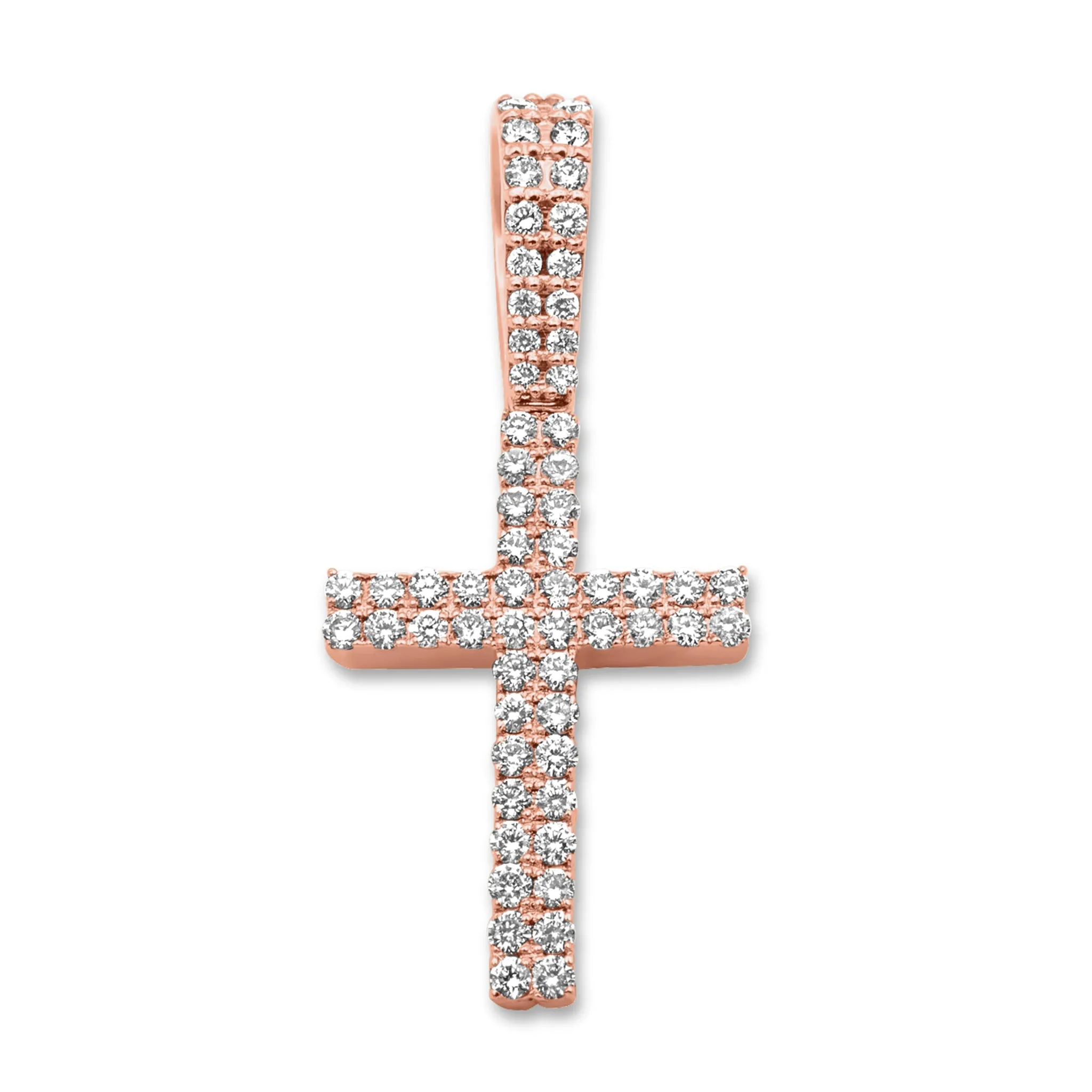 14K Rose Gold Diamond Cross Pendant 1.08 ctw