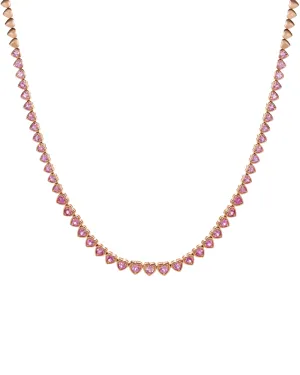 14k Rose Gold Pink Sapphire Hearts Necklace