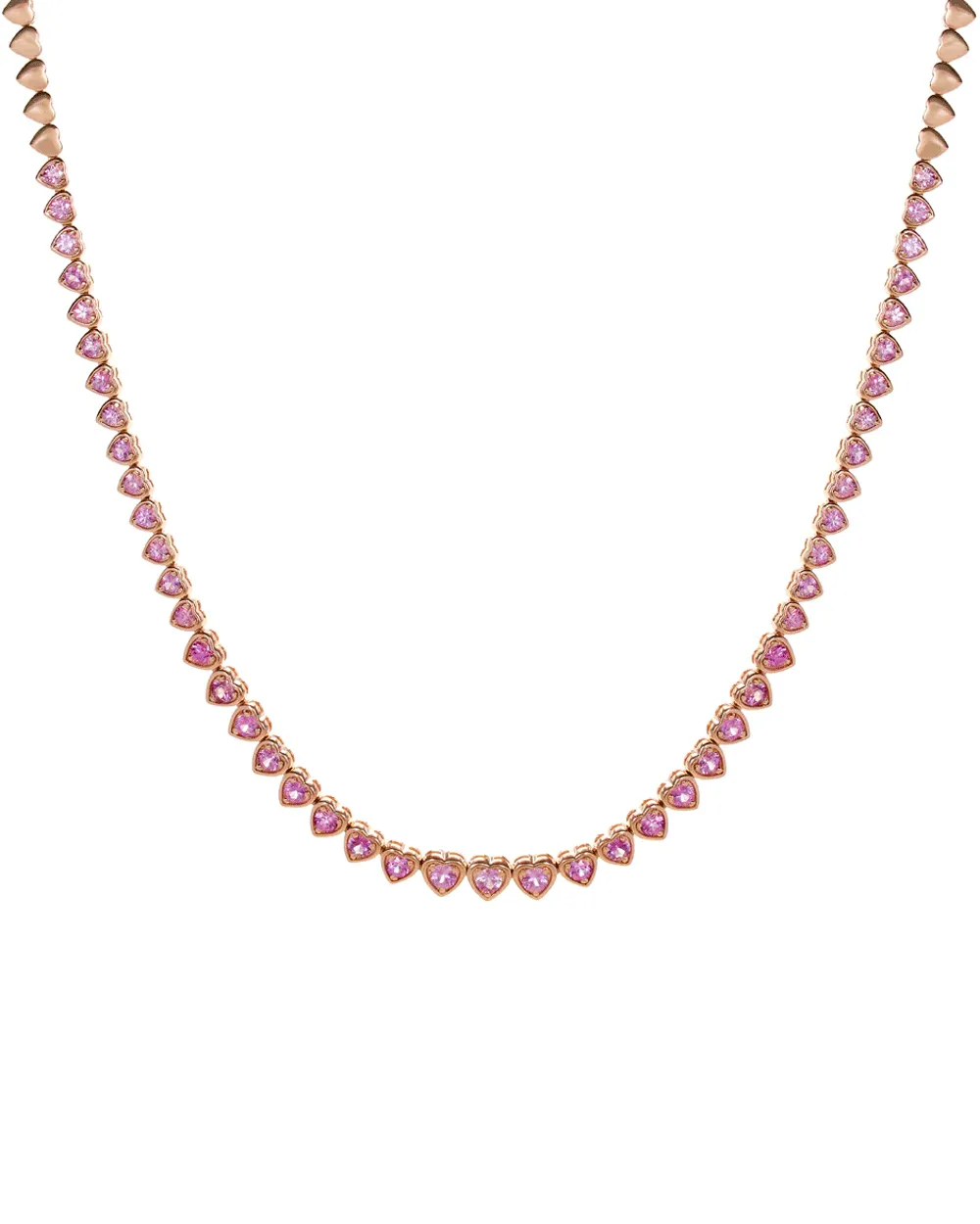 14k Rose Gold Pink Sapphire Hearts Necklace