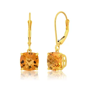 14k Solid Yellow Gold Gemstone Dangle Leverback Earrings (8mm)