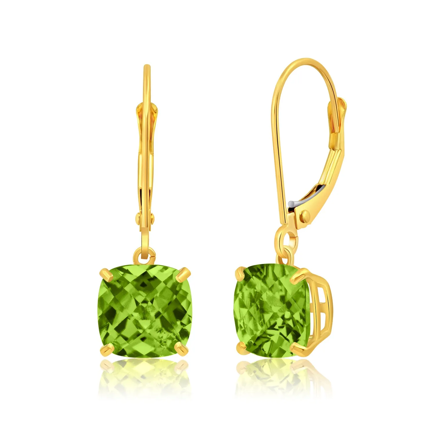 14k Solid Yellow Gold Gemstone Dangle Leverback Earrings (8mm)