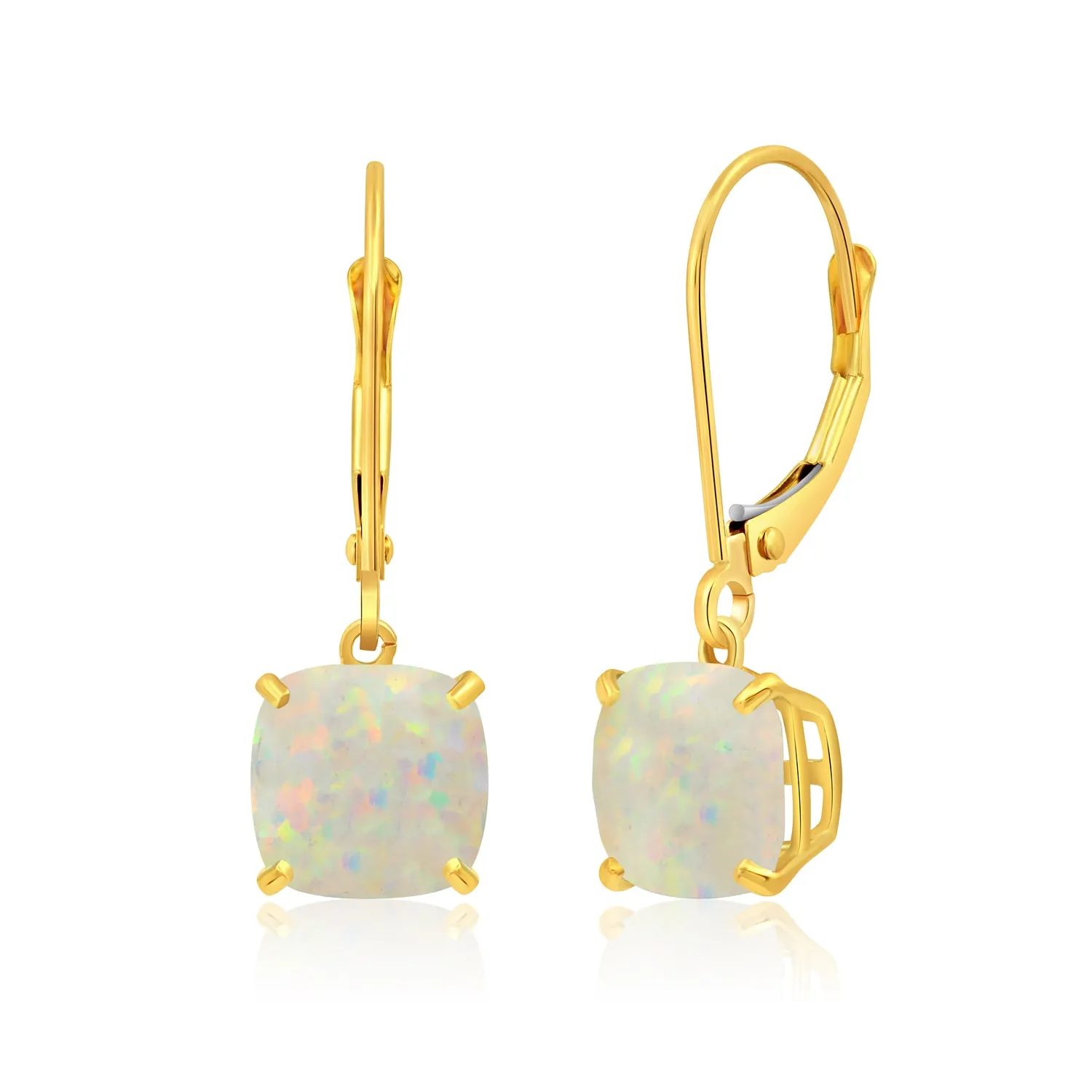 14k Solid Yellow Gold Gemstone Dangle Leverback Earrings (8mm)