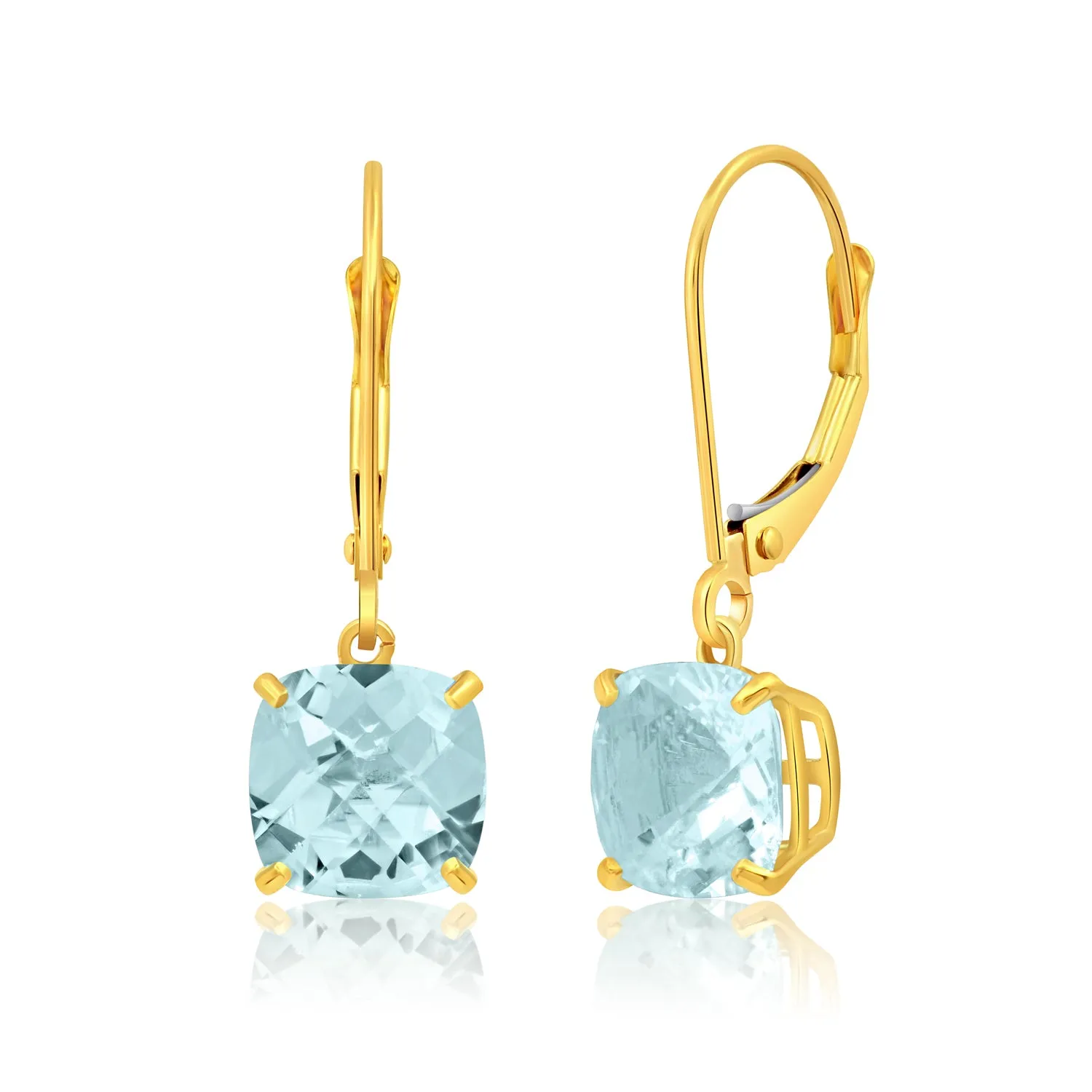 14k Solid Yellow Gold Gemstone Dangle Leverback Earrings (8mm)