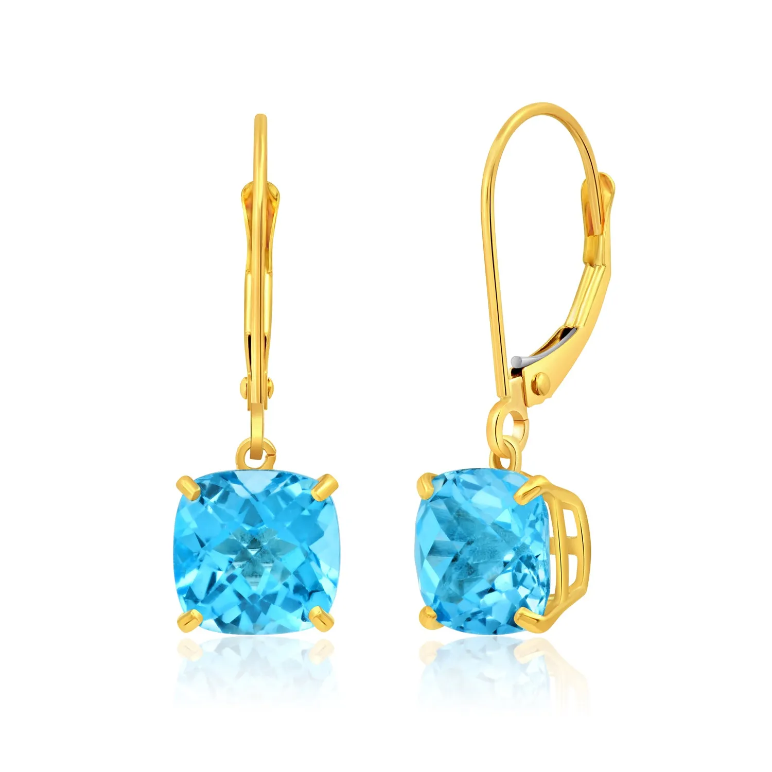 14k Solid Yellow Gold Gemstone Dangle Leverback Earrings (8mm)