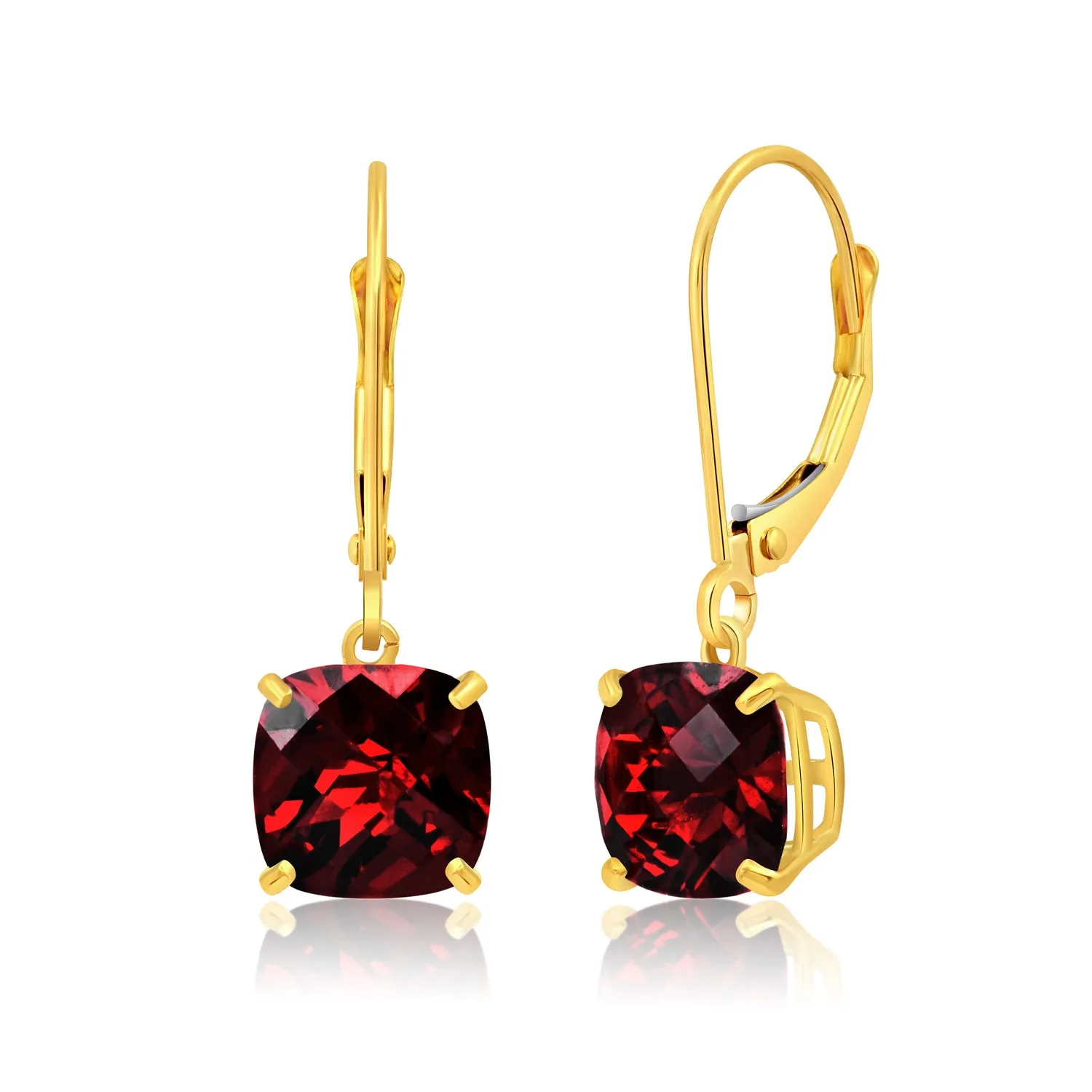 14k Solid Yellow Gold Gemstone Dangle Leverback Earrings (8mm)