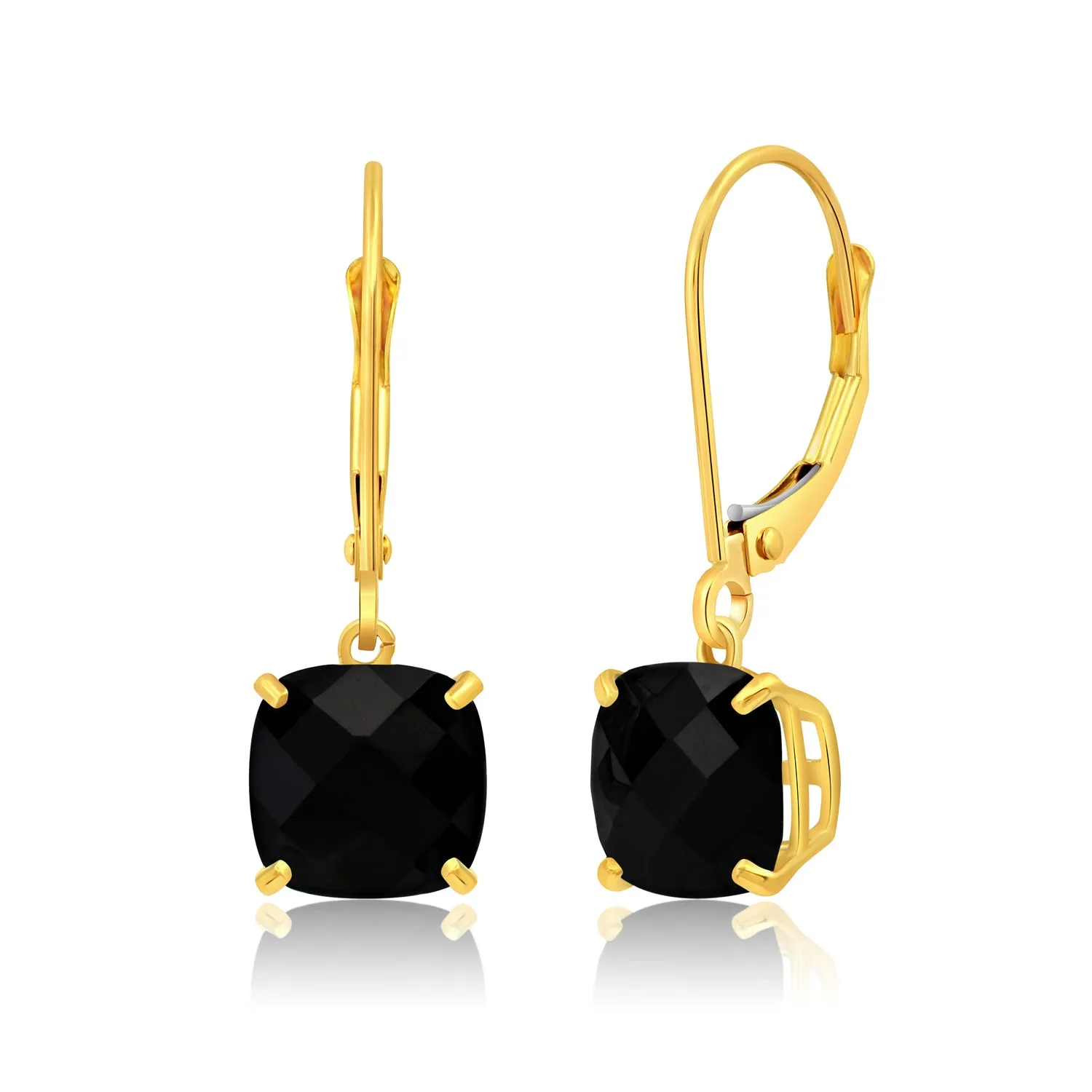 14k Solid Yellow Gold Gemstone Dangle Leverback Earrings (8mm)