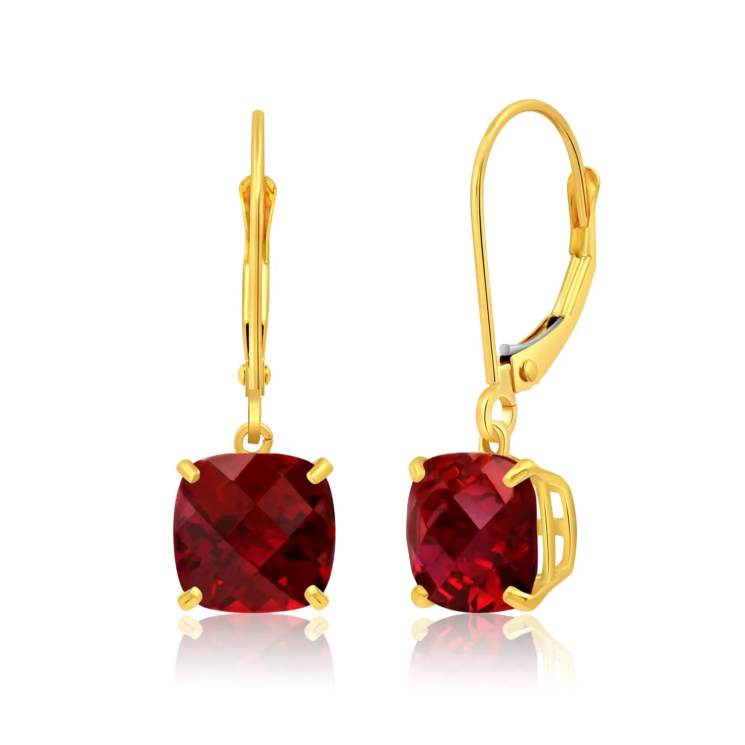 14k Solid Yellow Gold Gemstone Dangle Leverback Earrings (8mm)