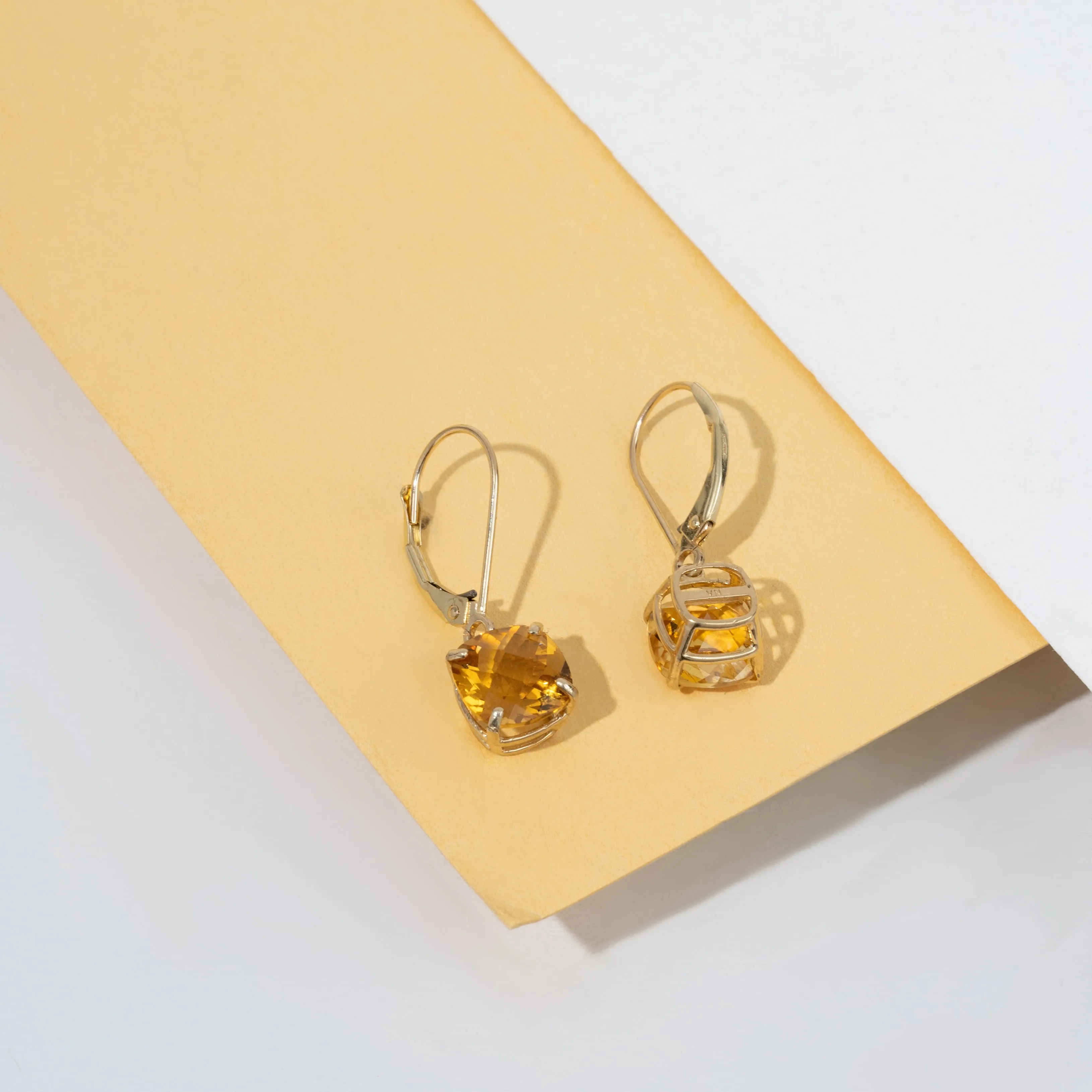 14k Solid Yellow Gold Gemstone Dangle Leverback Earrings (8mm)