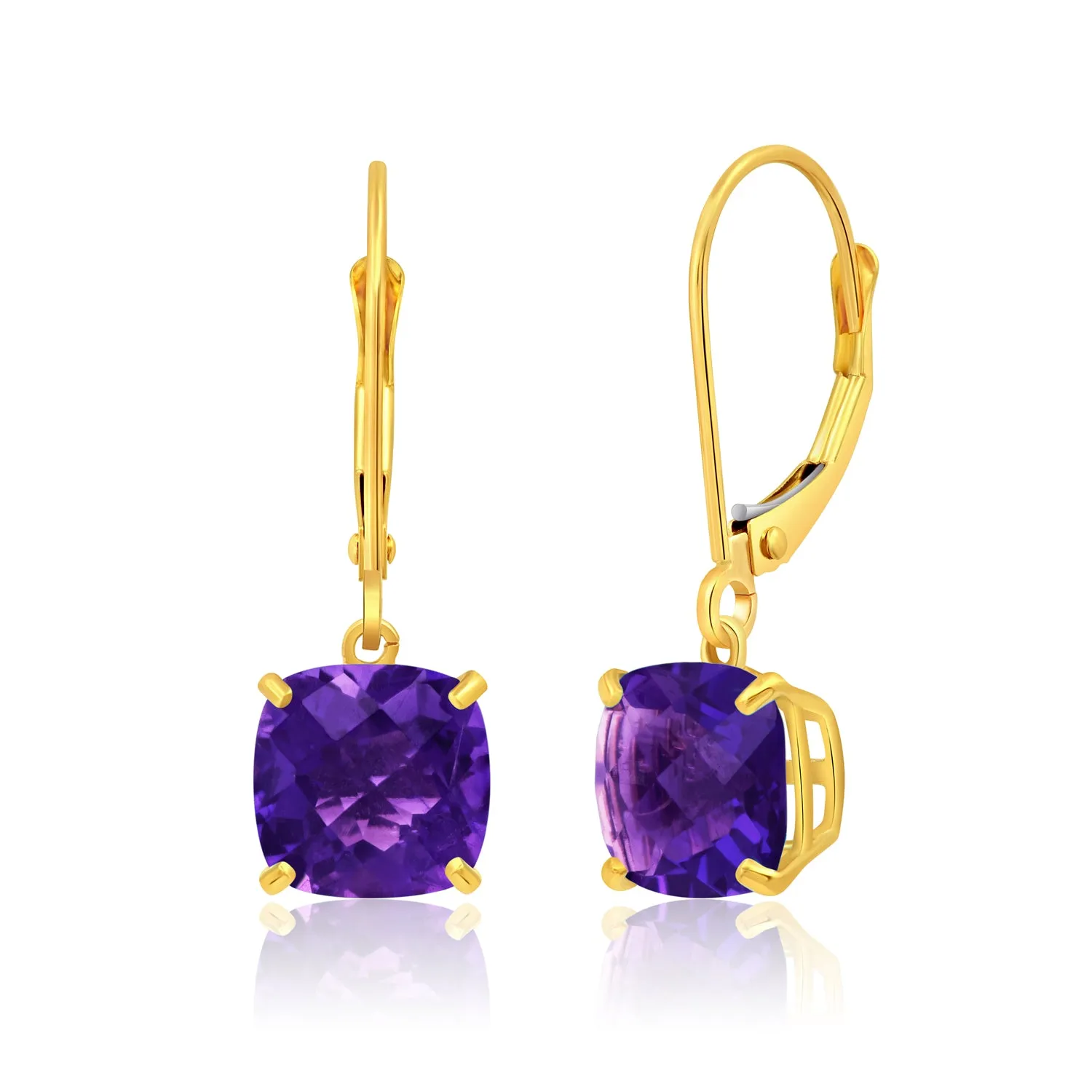 14k Solid Yellow Gold Gemstone Dangle Leverback Earrings (8mm)