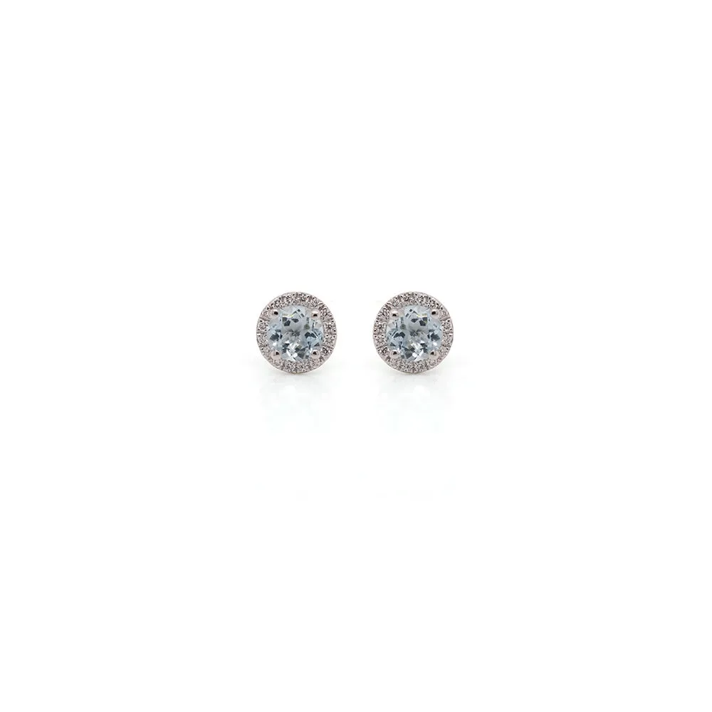 14k White Gold Aquamarine and Diamond Stud Earrings