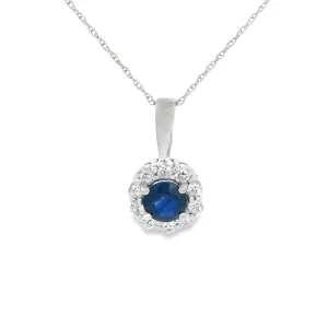 14k White Gold Diamond & Sapphire Pendant