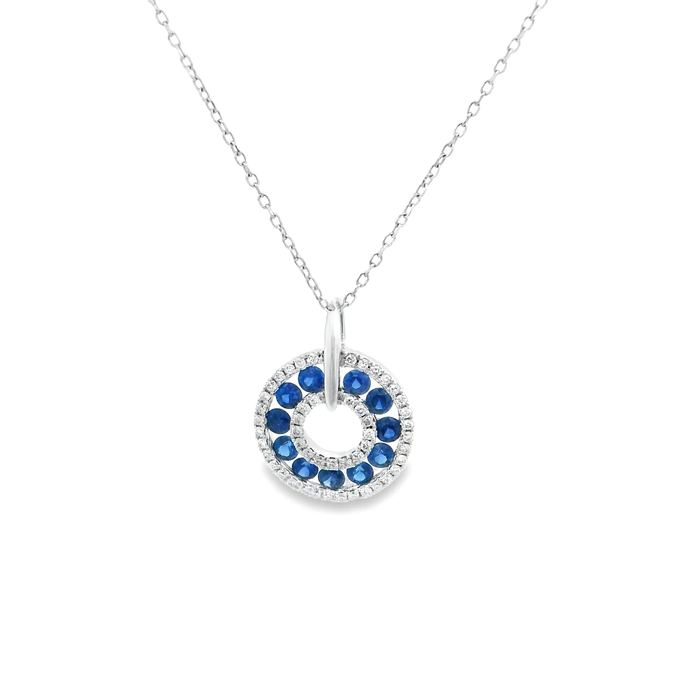 14k White Gold Diamond and Sapphire Pendant