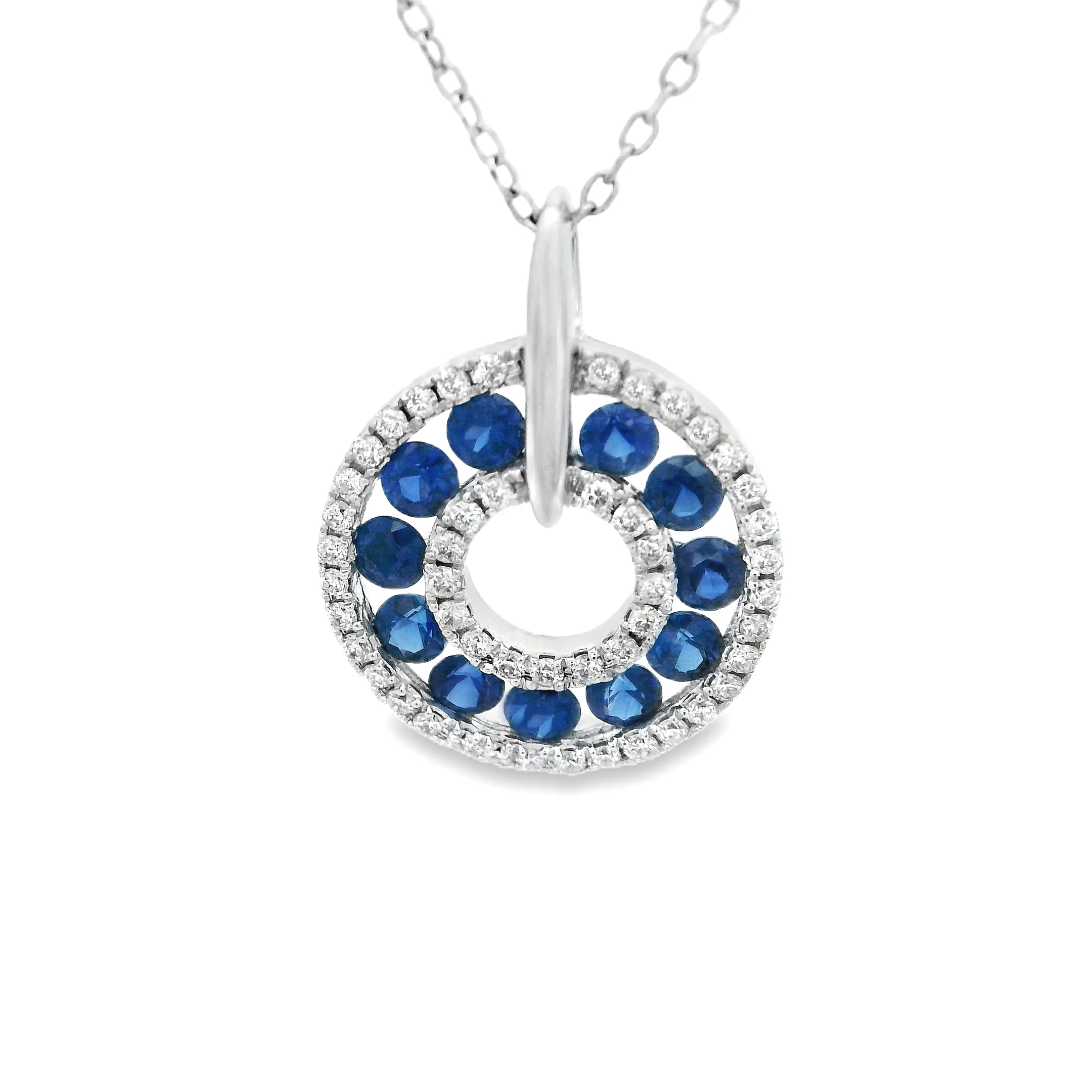 14k White Gold Diamond and Sapphire Pendant