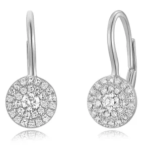 14K White Gold Diamond Disc Drop Earrings