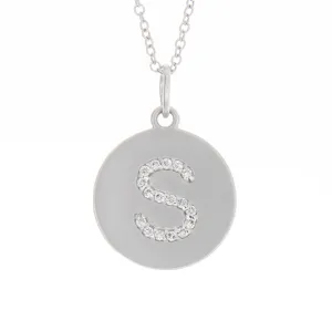 14K White Gold Disk Initial Diamond Pendant