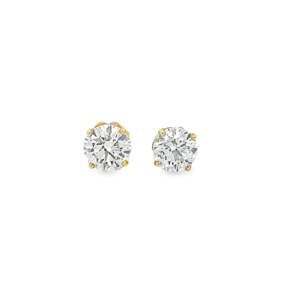 14K Yellow Gold Diamond Solitaire Stud Earrings - 2.20 Carat