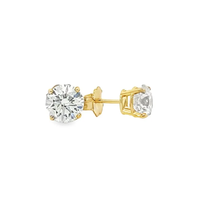 14K Yellow Gold Diamond Solitaire Stud Earrings - 2.20 Carat