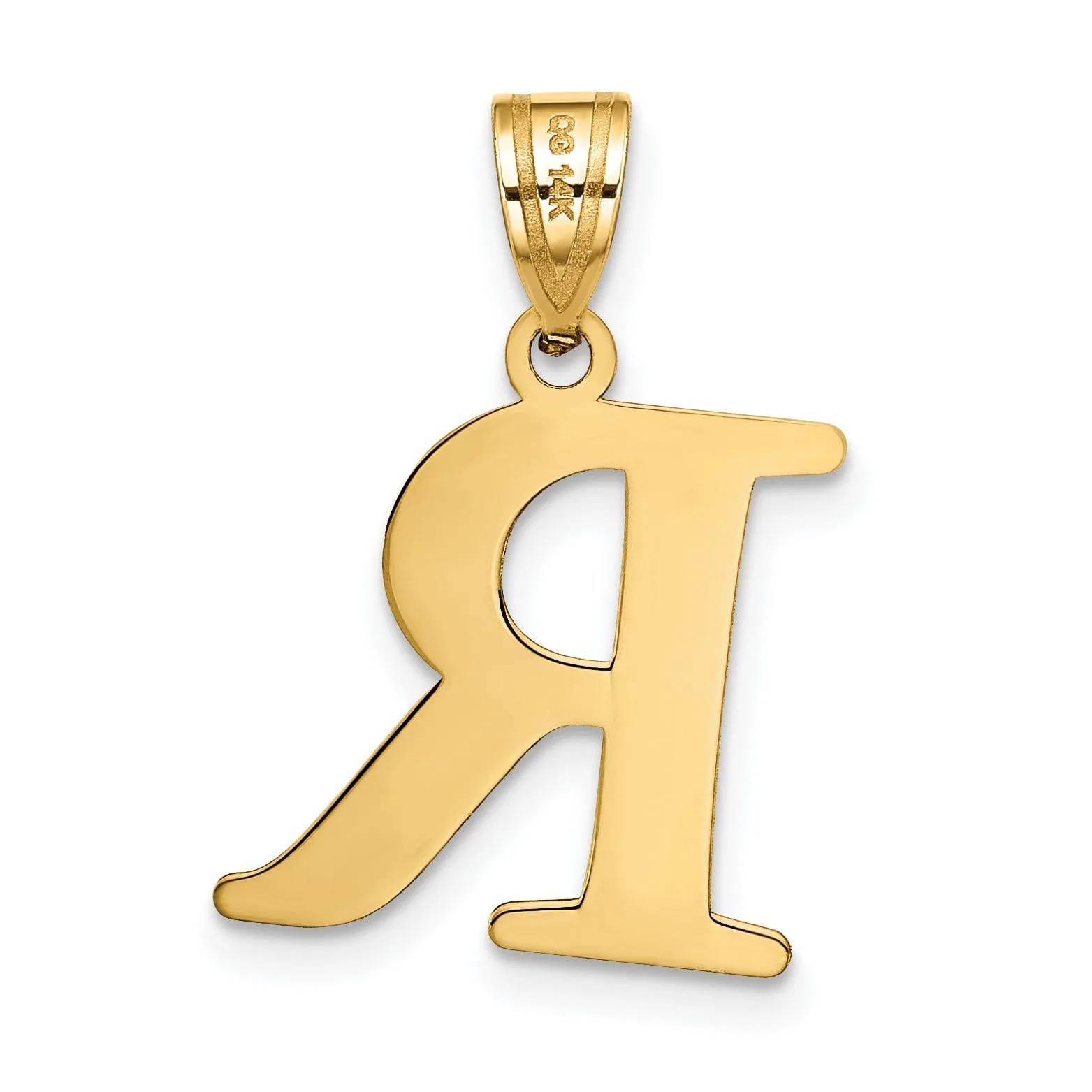 14k Yellow Gold Etched Finish Block Letter R Initial Design Pendant