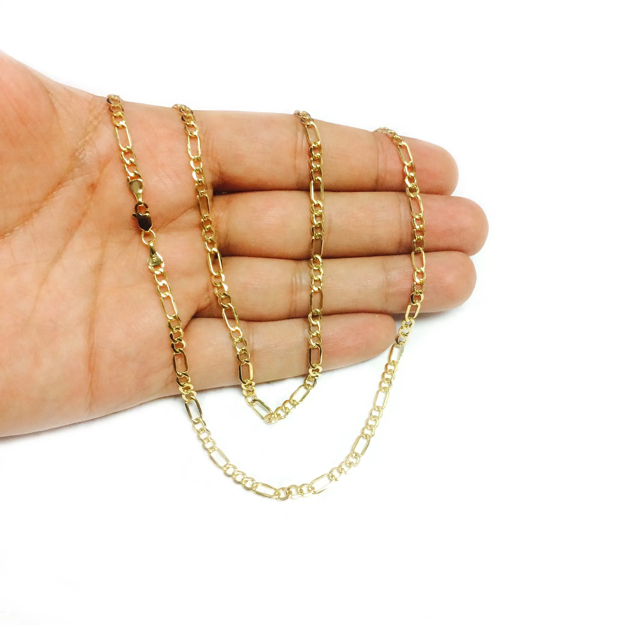 14k Yellow Gold Hollow Figaro Chain Necklace, 3.5mm