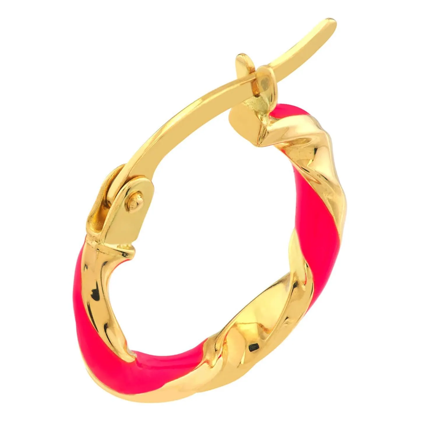 14k Yellow Gold Pink Striped Twisted Hoop Earrings with Latch Back