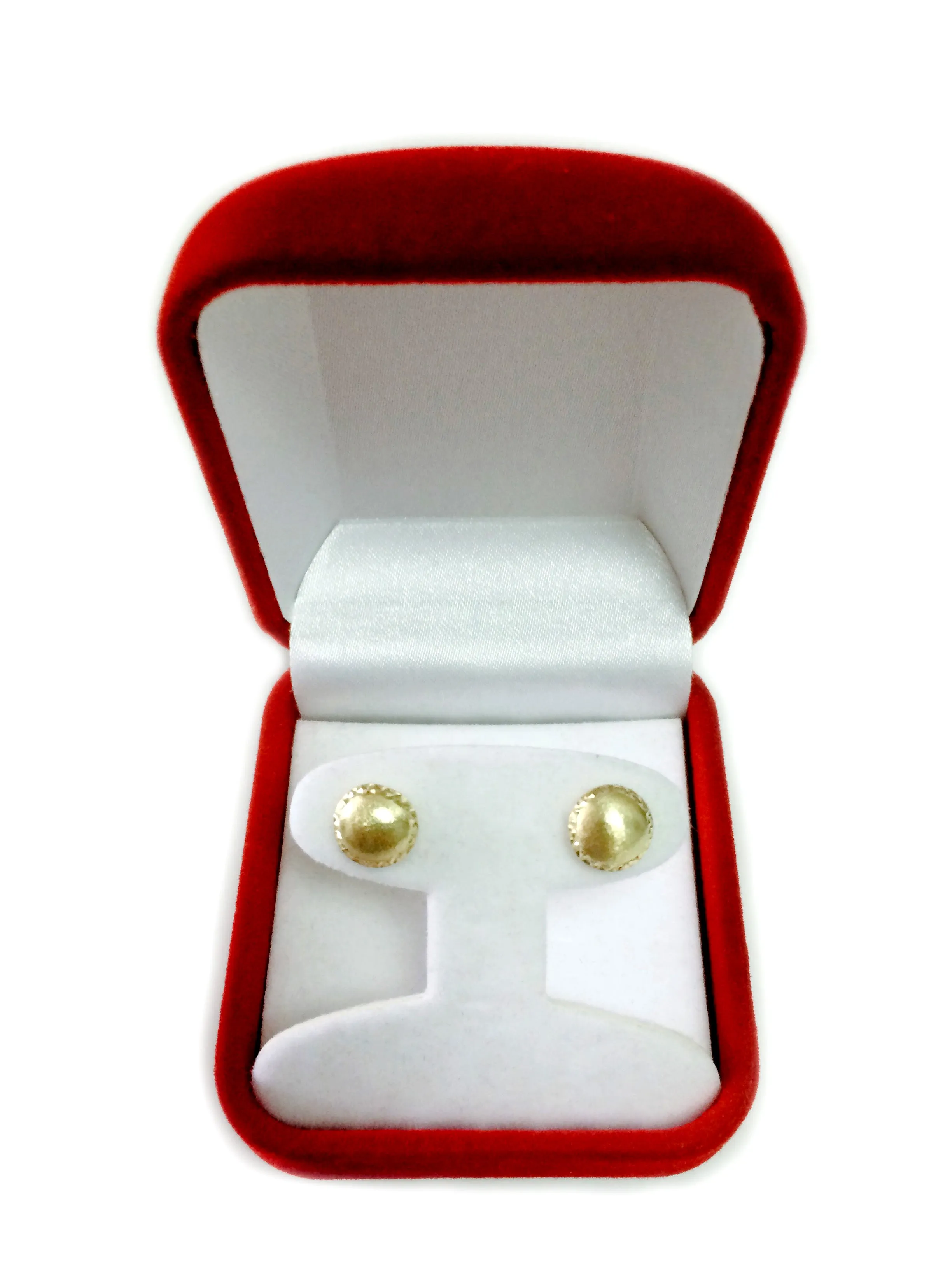 14k Yellow Gold Satin With Diamond Cut Edges Stud Earrings, 8mm