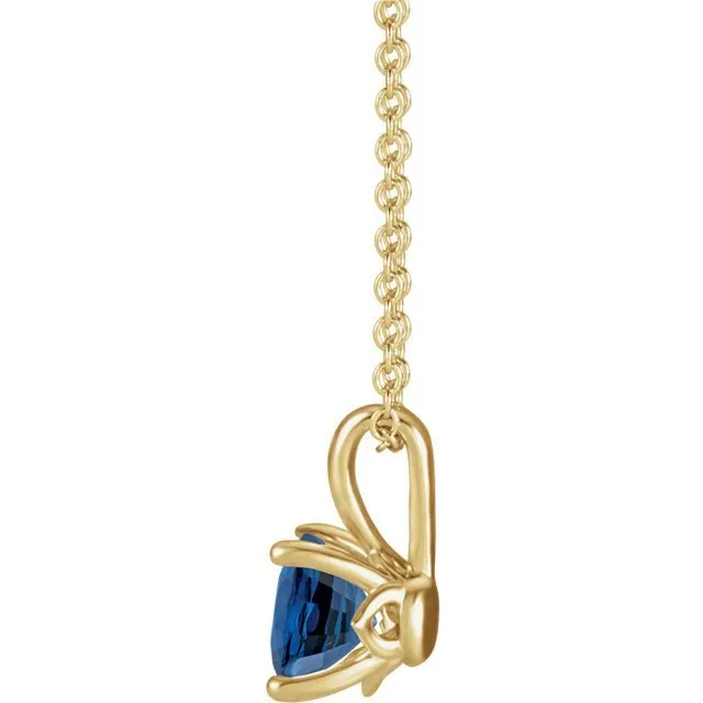 14KT GOLD 0.30 CT ROUND BLUE SAPPHIRE SOLITAIRE NECKLACE