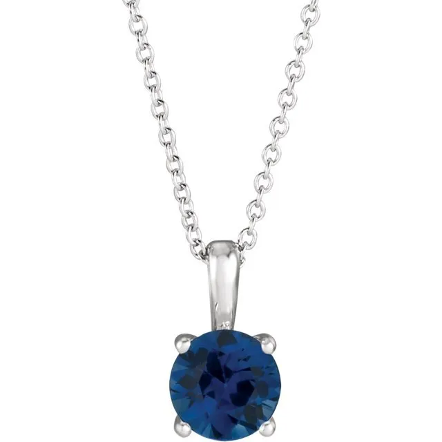 14KT GOLD 0.30 CT ROUND BLUE SAPPHIRE SOLITAIRE NECKLACE