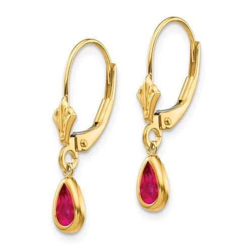 14KT GOLD 1.08 CTW PEAR SHAPE RUBY DANGLE EARRINGS