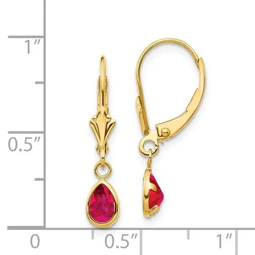 14KT GOLD 1.08 CTW PEAR SHAPE RUBY DANGLE EARRINGS