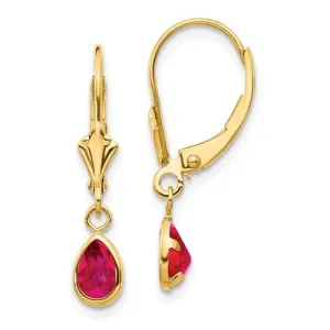 14KT GOLD 1.08 CTW PEAR SHAPE RUBY DANGLE EARRINGS