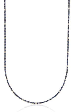 14KY Diamond and Sapphire Tennis Necklace