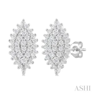 1/5 Ctw Petite Marquise Shape Round Cut Diamond Cluster Fashion Stud Earring in 10K White Gold