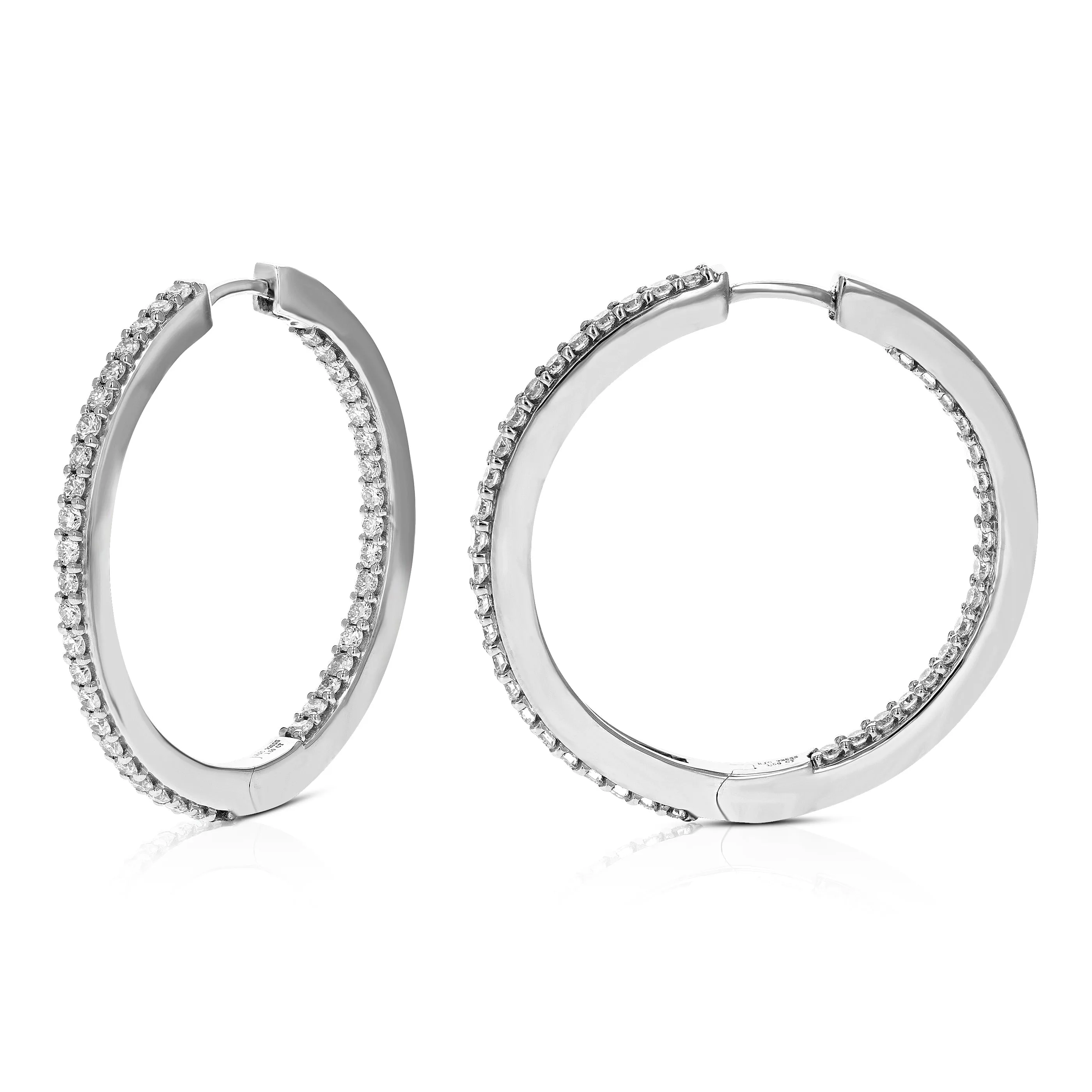 1.50 cttw 82 Stones SI2-I1 Clarity Round Lab Grown Diamond hoop earrings .925 Sterling Silver Prong Set