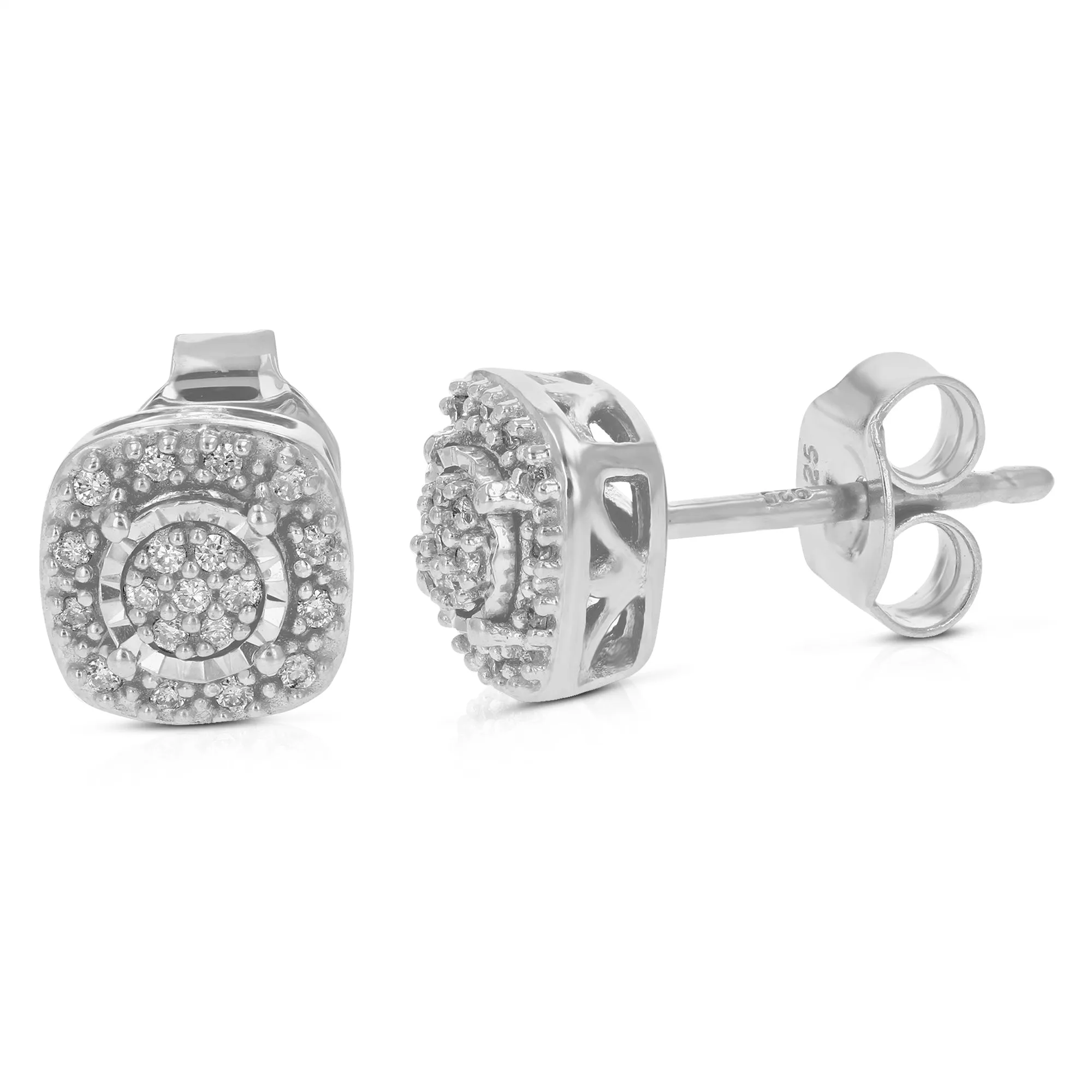 1/8 cttw Round Cut Lab Grown Diamond Stud Earrings Made in .925 Sterling Silver Prong Set