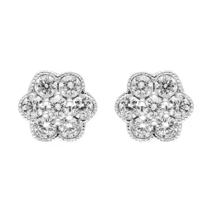 18ct White Gold 0.25ct Diamond Flower Cluster Stud Earrings