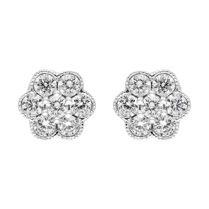 18ct White Gold 0.25ct Diamond Flower Cluster Stud Earrings