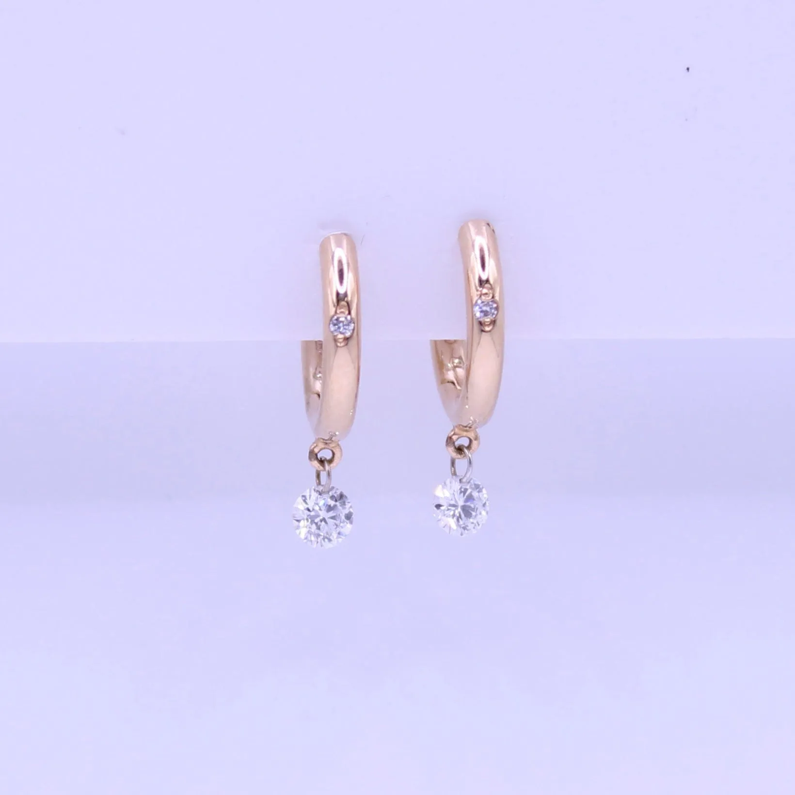 18K Gold Drilled Diamond and Single Diamond Huggie Hoops Earrings