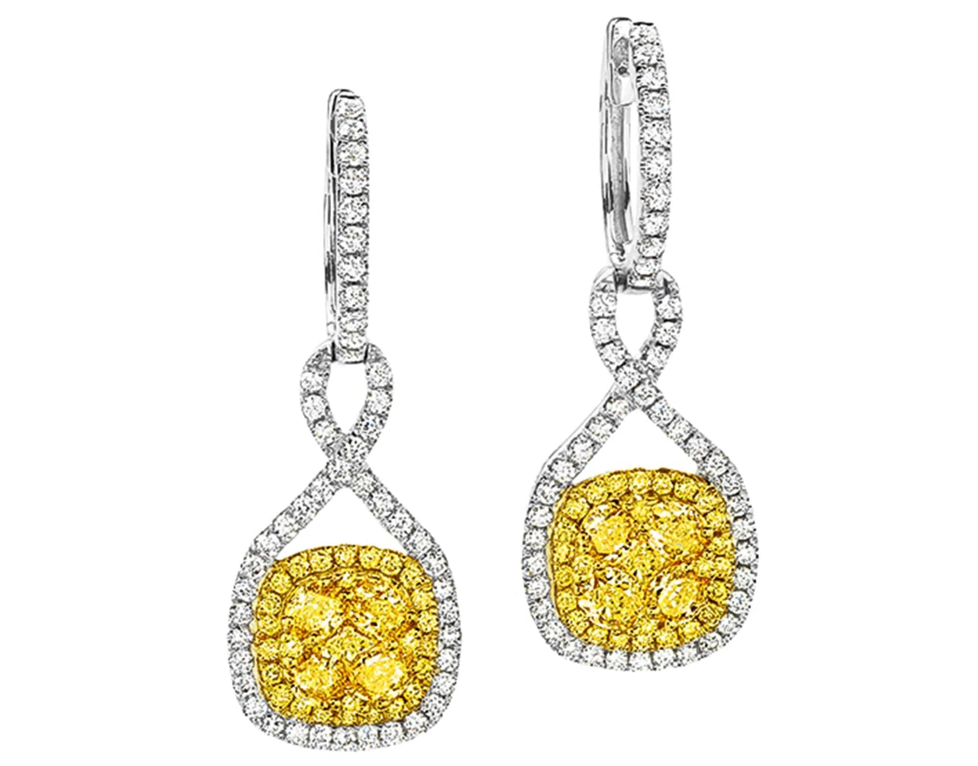 18k Gold Fancy Yellow Diamond Pave Earrings