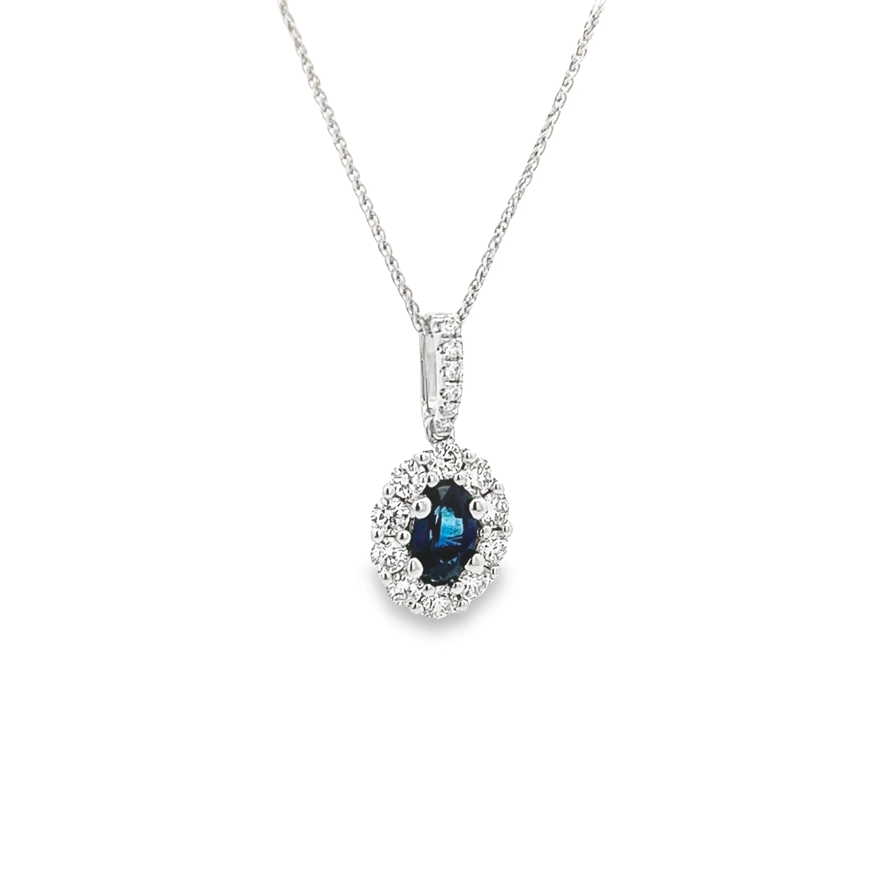 18k White Gold Diamond & Sapphire Pendant