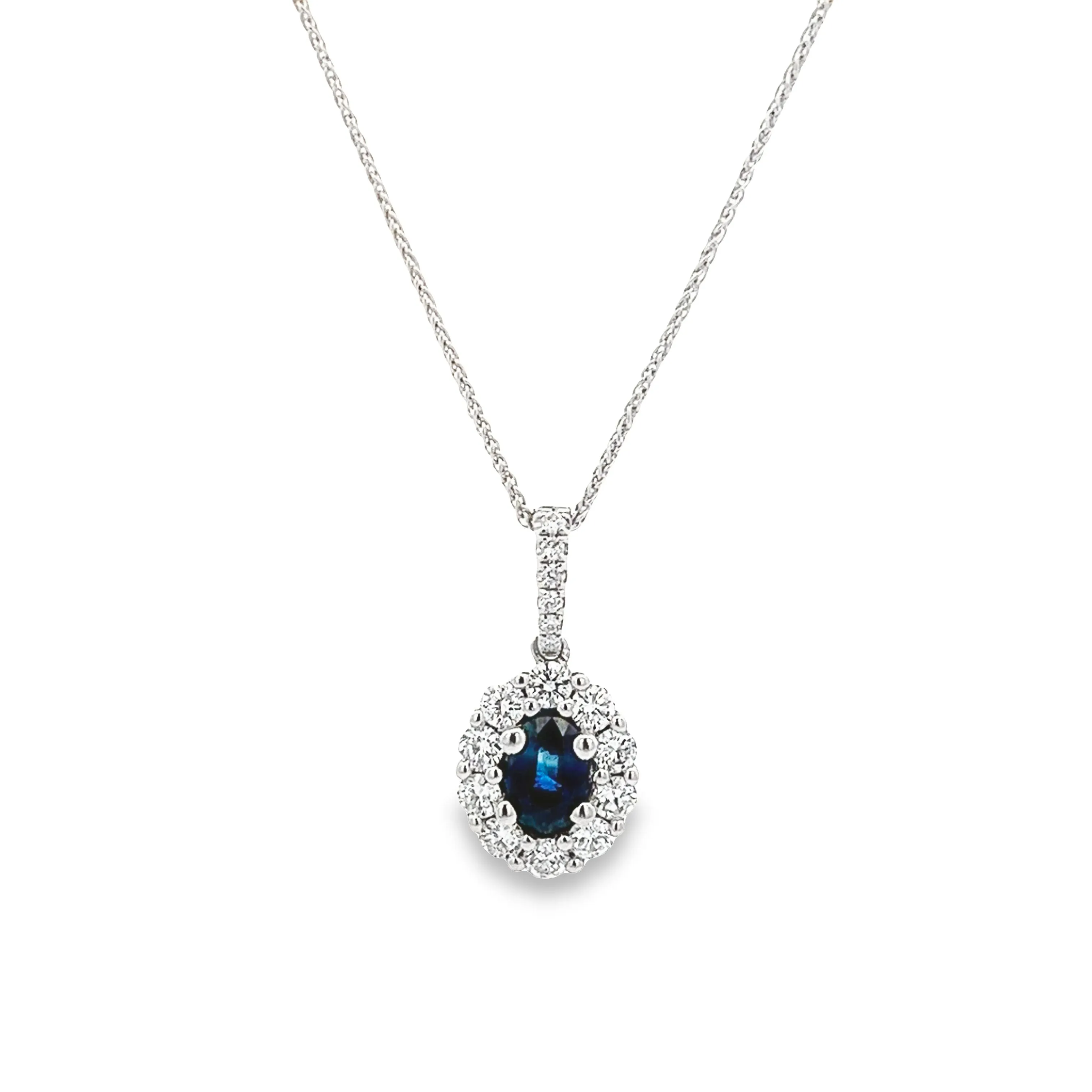 18k White Gold Diamond & Sapphire Pendant