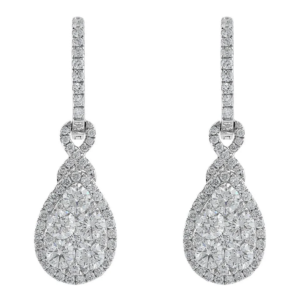 18k White Gold Diamond Cluster Teardrop Earrings