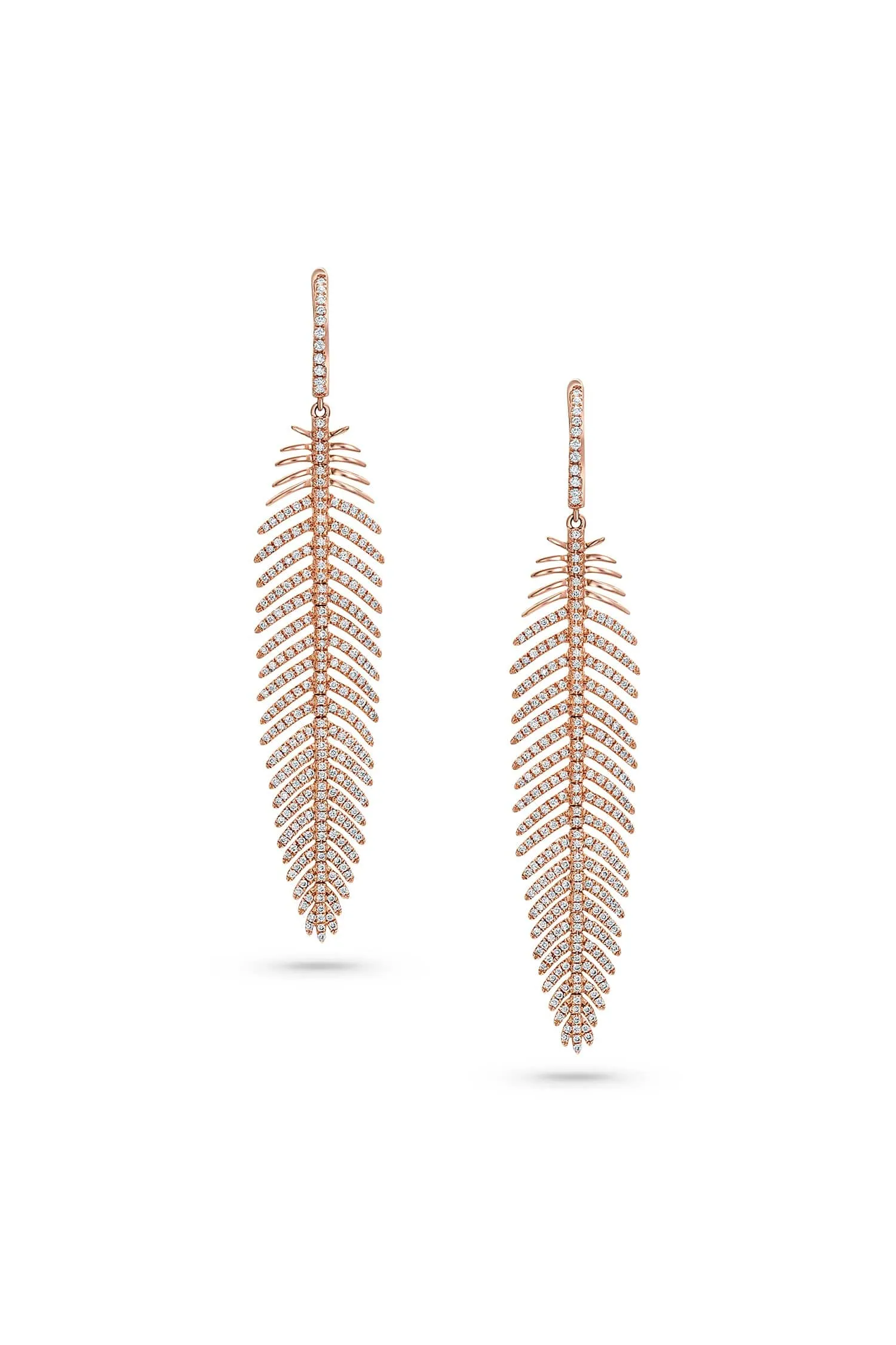 18kt Rose Gold Diamond Feather Earrings