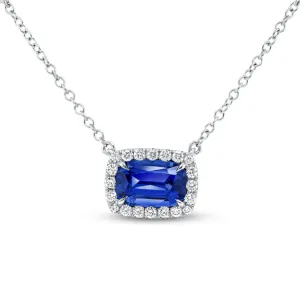 18KW Halo Cushion Sapphire Pendant