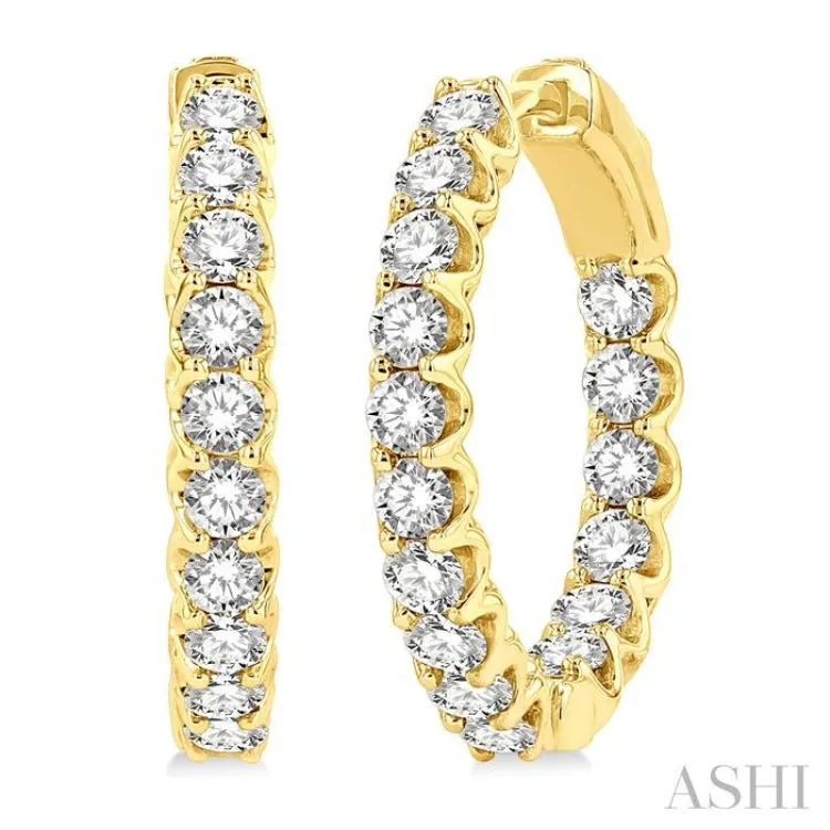 2 Ctw Inside-Out Round Cut Diamond Hoop Earrings in 14K Yellow Gold