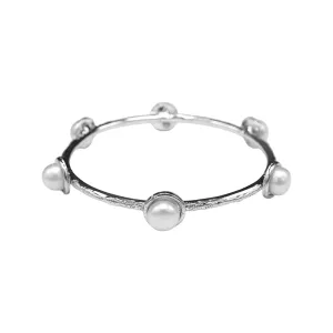 227-01-S | HAMMERED SILVER BANGLE W/ 6 ( 9 MM) PEARLS