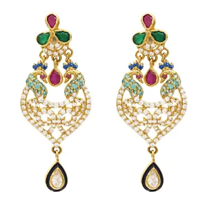 22K Gold Ruby Emerald CZ Earrings