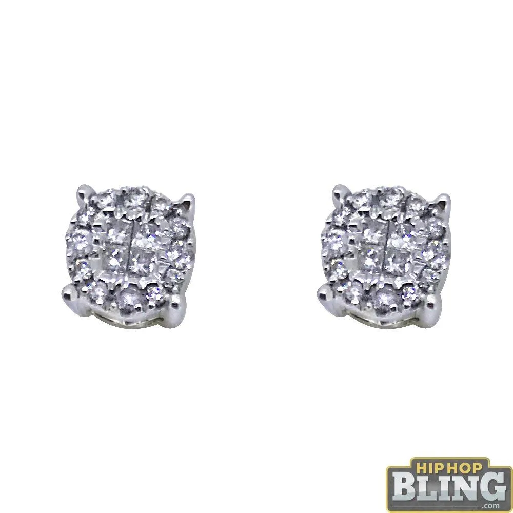 .25cttw Diamond Princess & Round Circle Earrings 14K White Gold