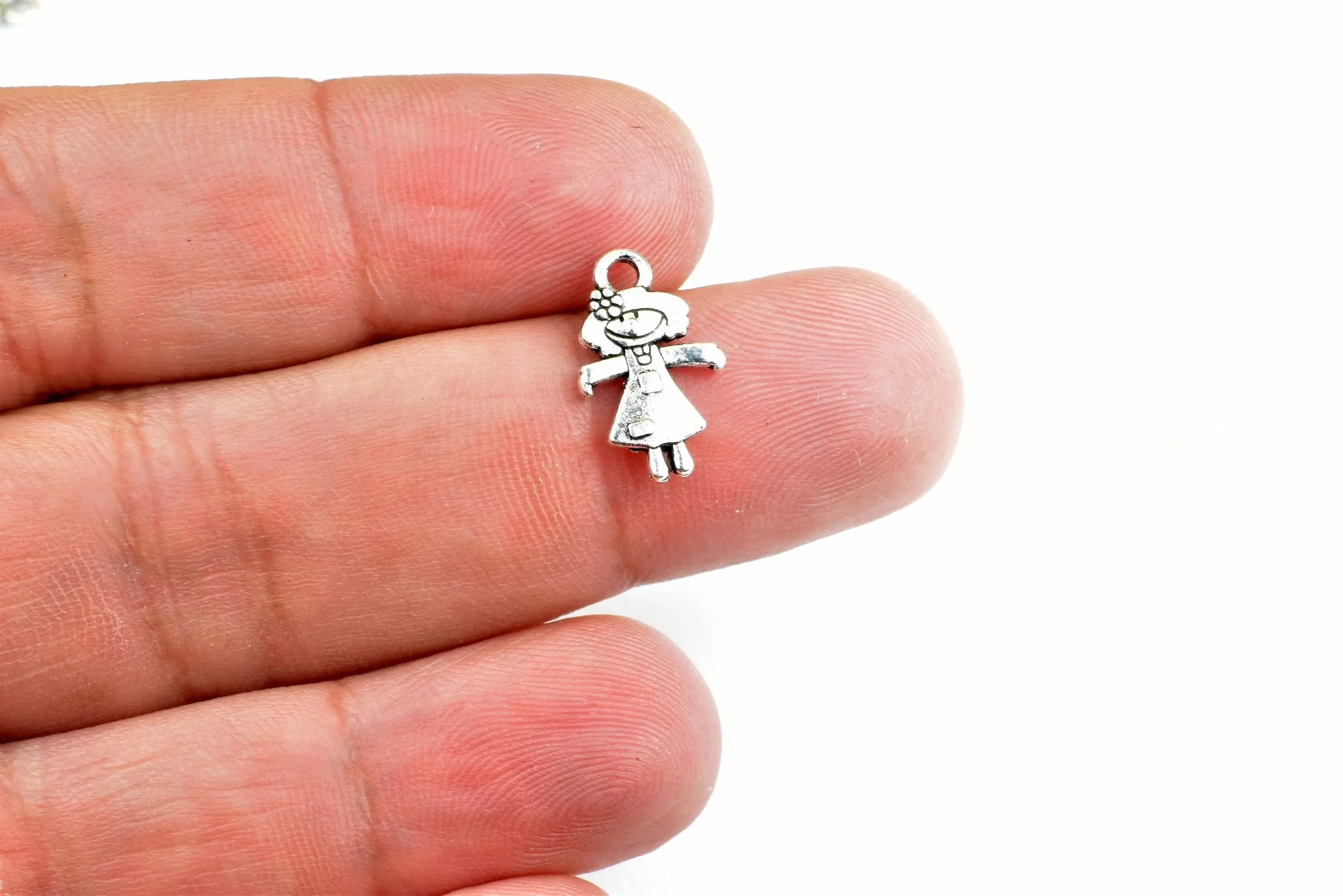 26 PCs Girl Charm Size 15x9mm Silver Color Double Face Charm Pendant Finding For Jewelry Making