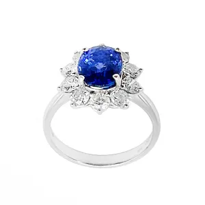 3.13 Oval Cut Sapphire and Diamond Cluster Ring | Pre-Loved | 18K White Gold