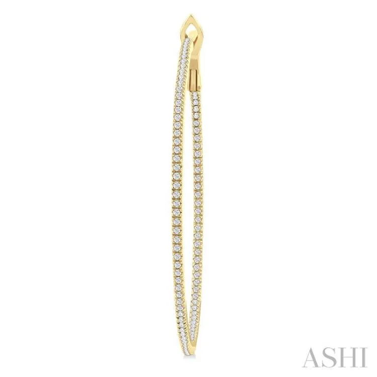 3/4 Ctw Inside & Outside Round Cut Diamond Hoop Earring in 14K Yellow Gold